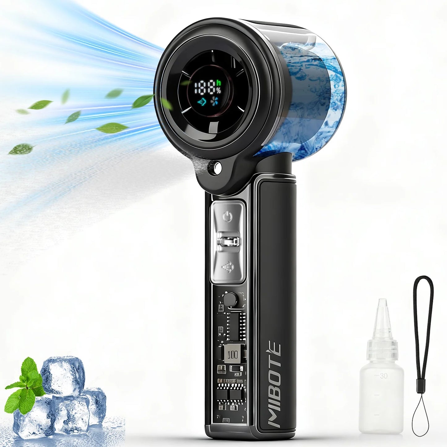 Handheld Rechargeable Misting Fan with Digital Display, 30Ml Water Tank, Multiple Speeds, Portable for Outdoor and Travel –Khaki