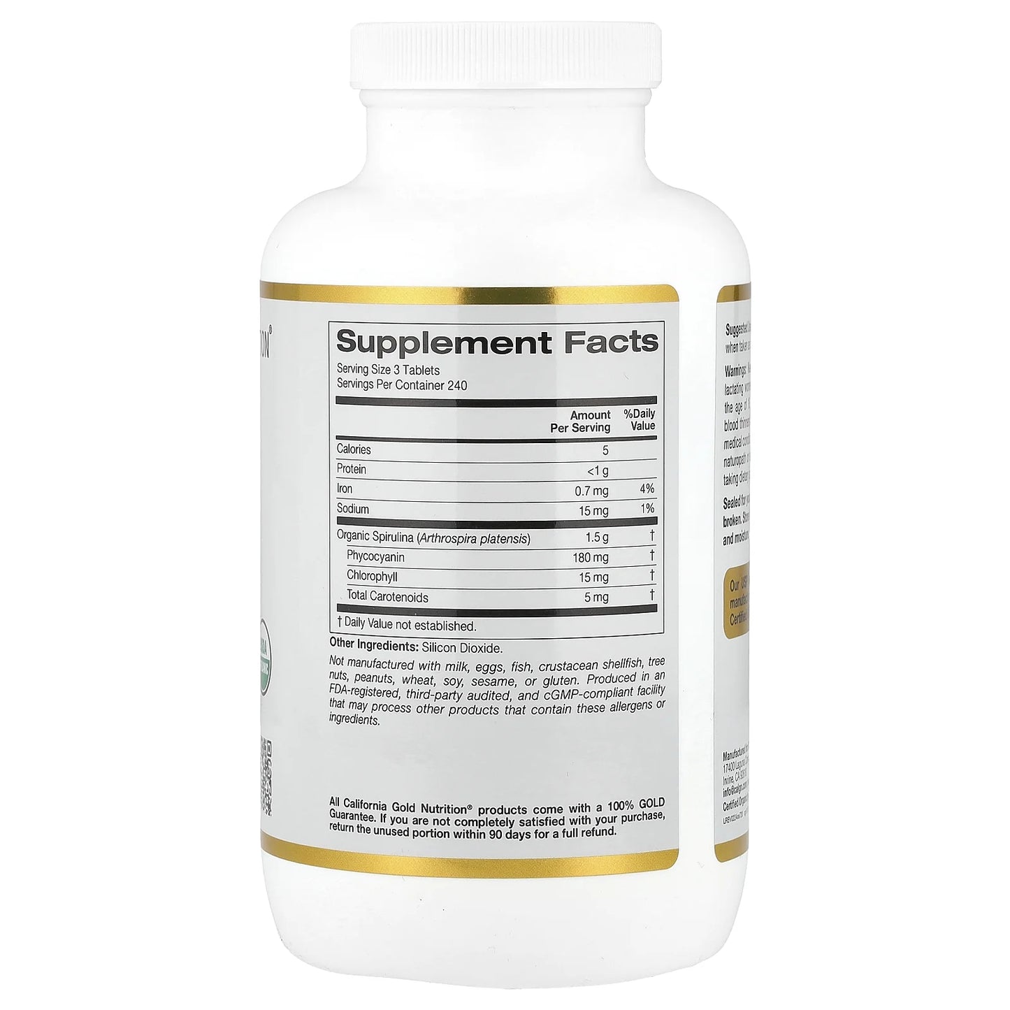 Organic Spirulina with Phycocyanin, Chlorophyll, and Carotenoids, 500 Mg, 720 Tablets