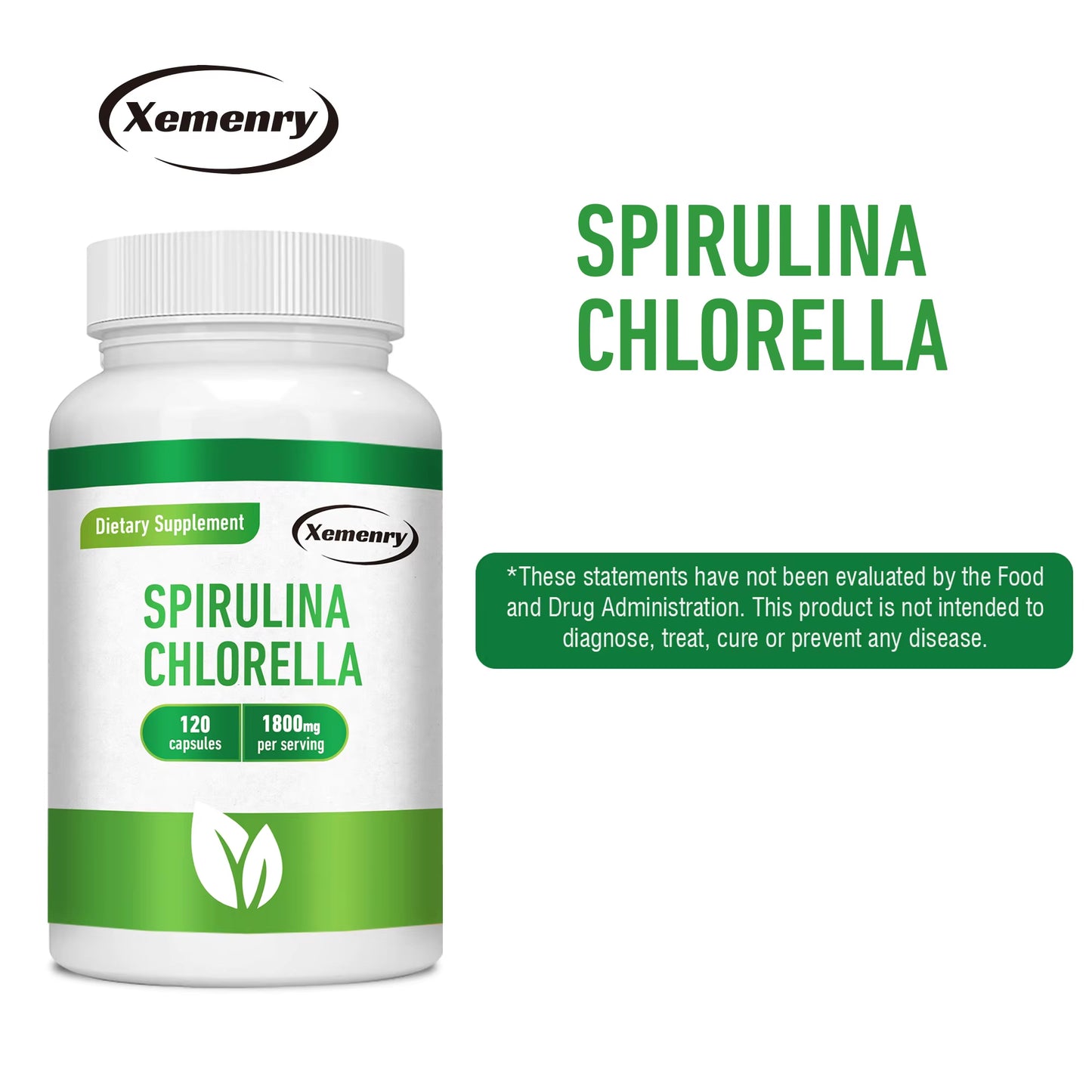 Spirulina Chlorella - Detox, Energy, Digestion & Powerful Antioxidant, Natural Blood Sugar Control - 120 Capsules