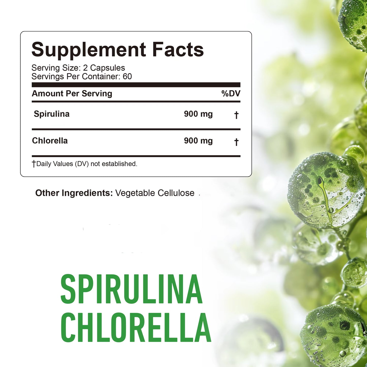 Spirulina Chlorella - Detox, Energy, Digestion & Powerful Antioxidant, Natural Blood Sugar Control - 120 Capsules