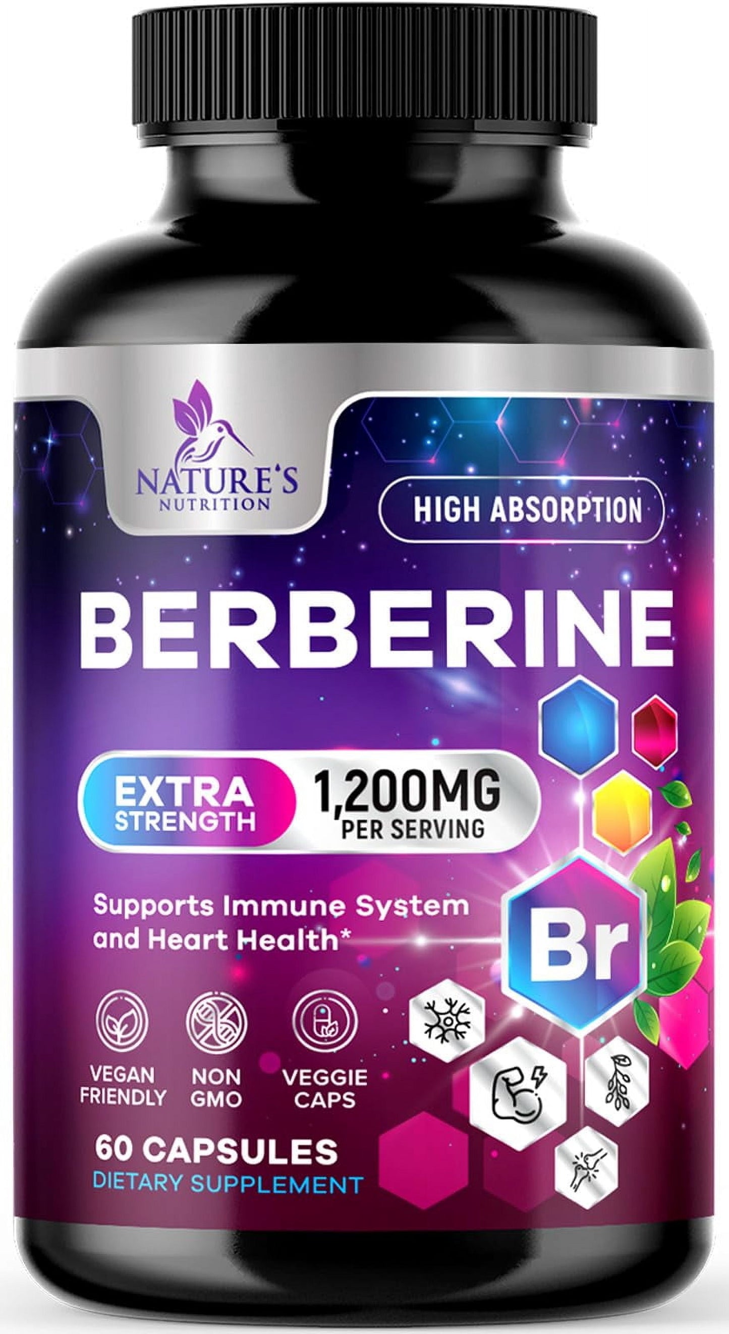 Berberine Supplement 1200Mg, High Absorption Berberine Supplements Heart Health & Immune Support Berberine Supplement - Berberine HCL Supplement Pills, Gluten-Free Berberine HCI - 120 Veggie Capsules