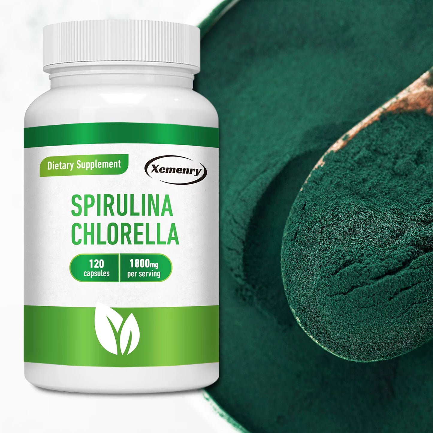 Spirulina Chlorella - Detox, Energy, Digestion & Powerful Antioxidant, Natural Blood Sugar Control - 120 Capsules