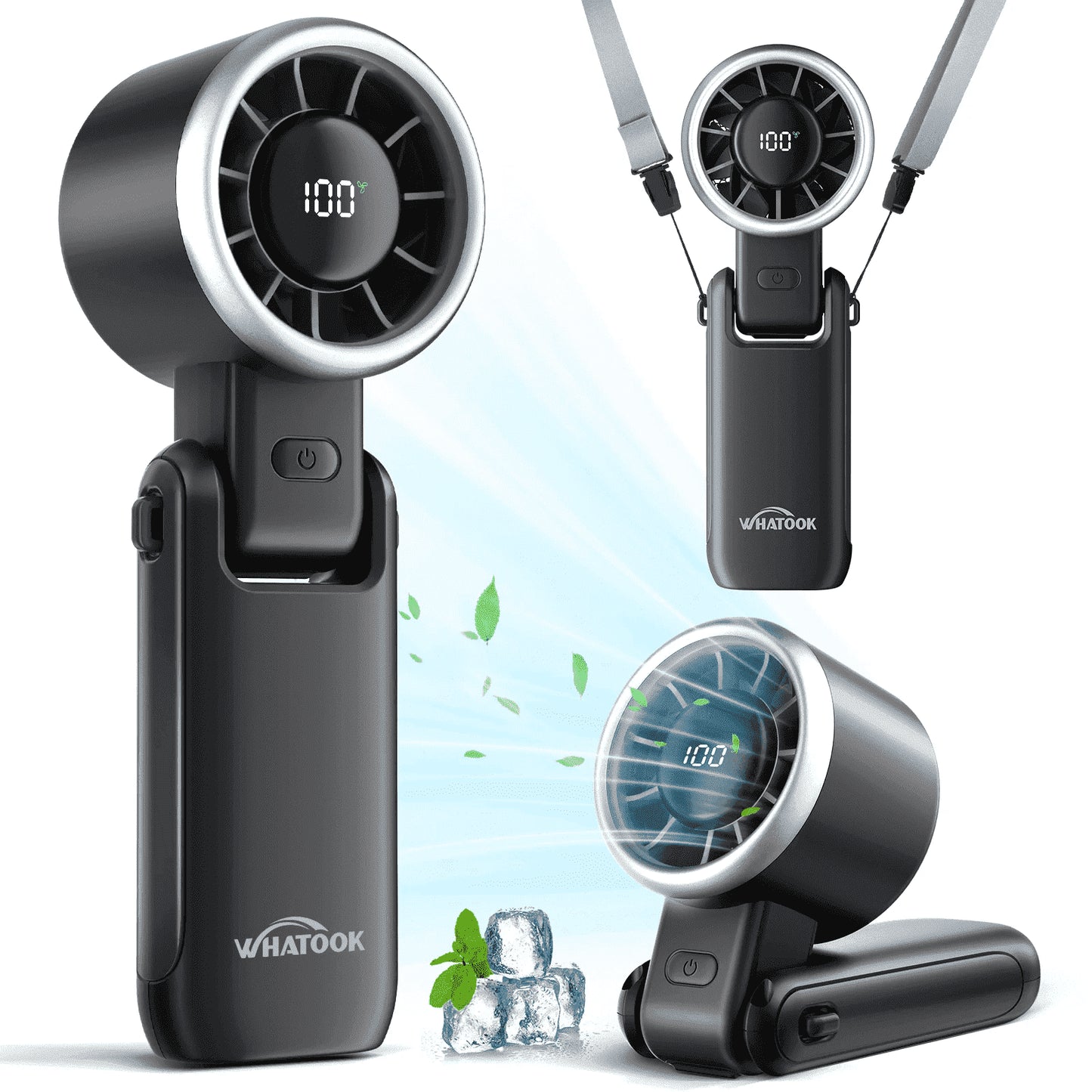 Portable Handheld Turbo Fan,180° Adjustable Foldable Desk Fan,5-Speed LED Display Foldable Handheld Fan,4000Mah Battery Rechargeable Personal Cooling Fan for Travel & Outdoor Use(Green)
