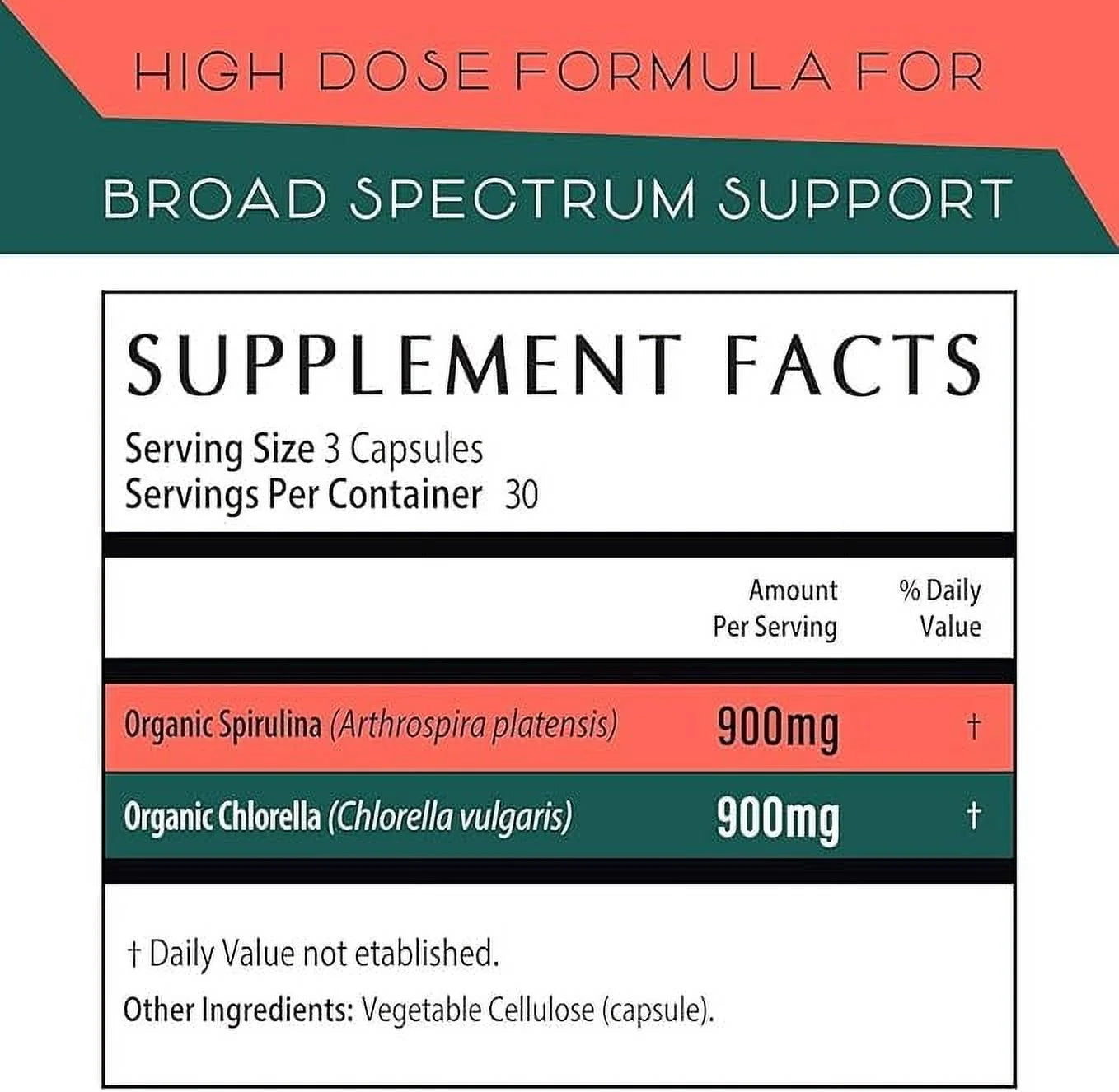 Organic Spirulina and Chlorella Capsules – 180 Blue Green Algae & Chlorophyll Capsules