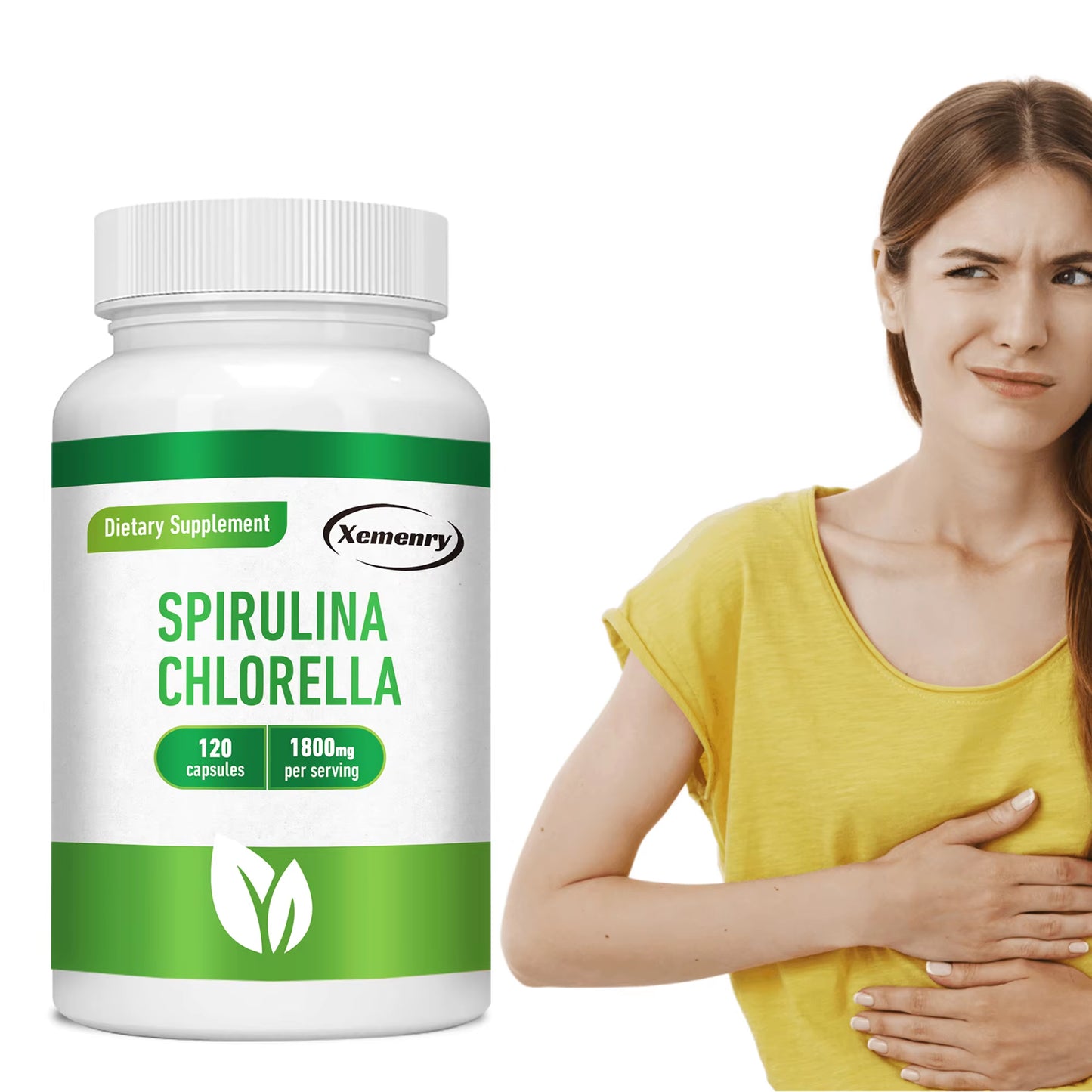 Spirulina Chlorella - Detox, Energy, Digestion & Powerful Antioxidant, Natural Blood Sugar Control - 120 Capsules