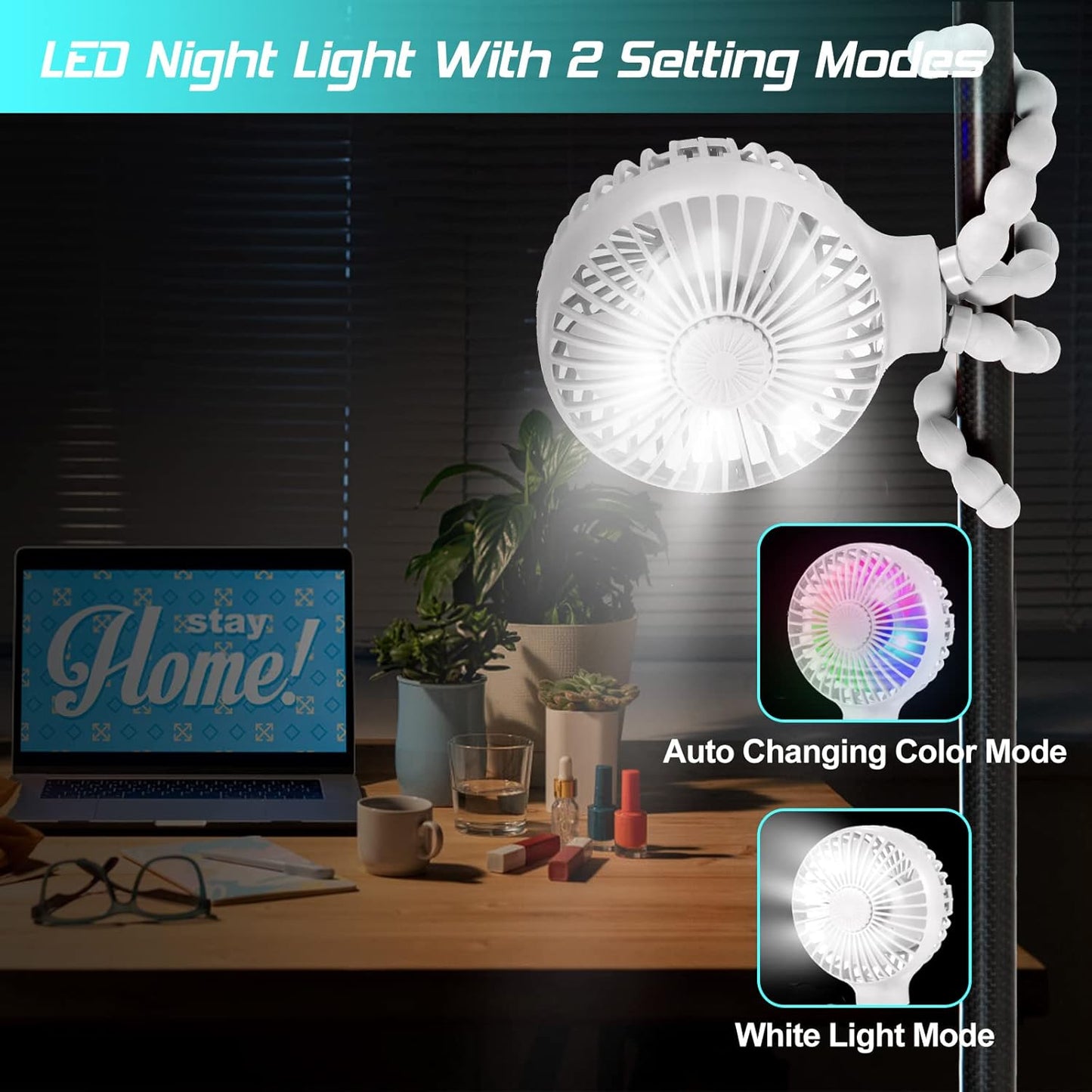 Upgraded Stroller Fan Mini Battery Operated Fan Small USB Rechargable Desk Fan Baby Portable Fan Flexible Tripod Clip on Fan with 3 Speeds Baby Fan for Carseat Crib Treadmill (White)