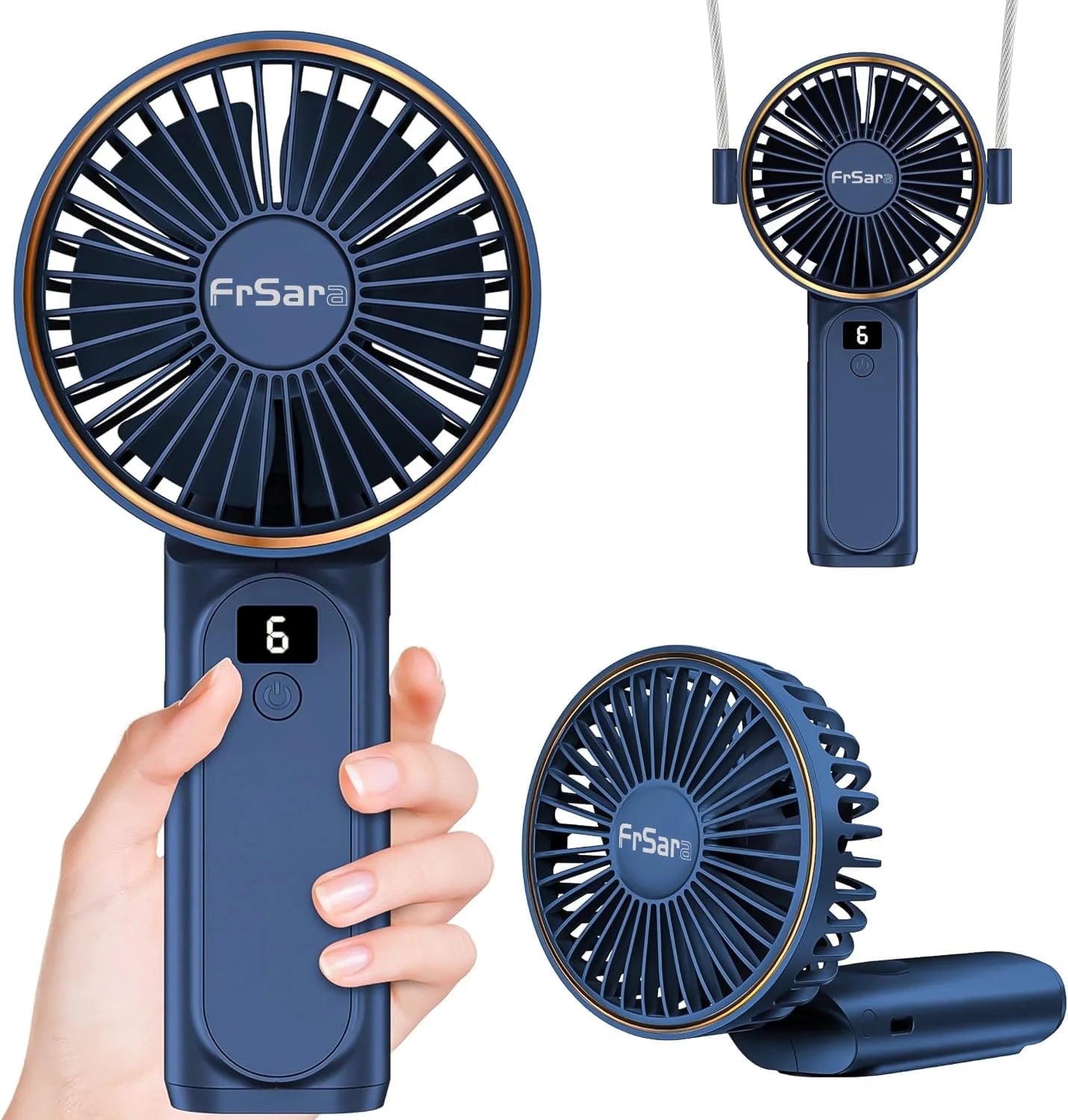 Frsara Portable Handheld Mini Fan, Neck Fan, 4000Mah Desk Fan, 180° Adjustable, 6 Speed Wind, Display Electricity in Real Time, USB Rechargeable Foldable Fan, Quiet Personal Fan