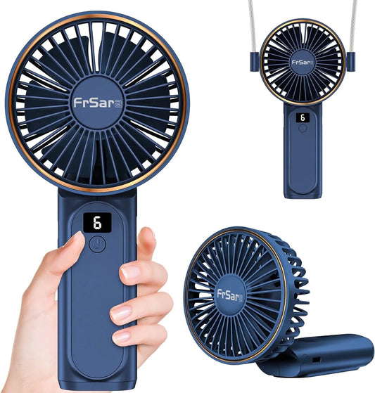 Frsara Portable Handheld Mini Fan, Neck Fan, 4000Mah Desk Fan, 180° Adjustable, 6 Speed Wind, Display Electricity in Real Time, USB Rechargeable Foldable Fan, Quiet Personal Fan