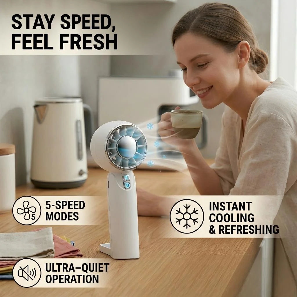 Handheld Turbo Fan 5-Speed Rechargeable Portable Mini Fan High-Speed for Travel Outdoor Gifts for Women Men - White