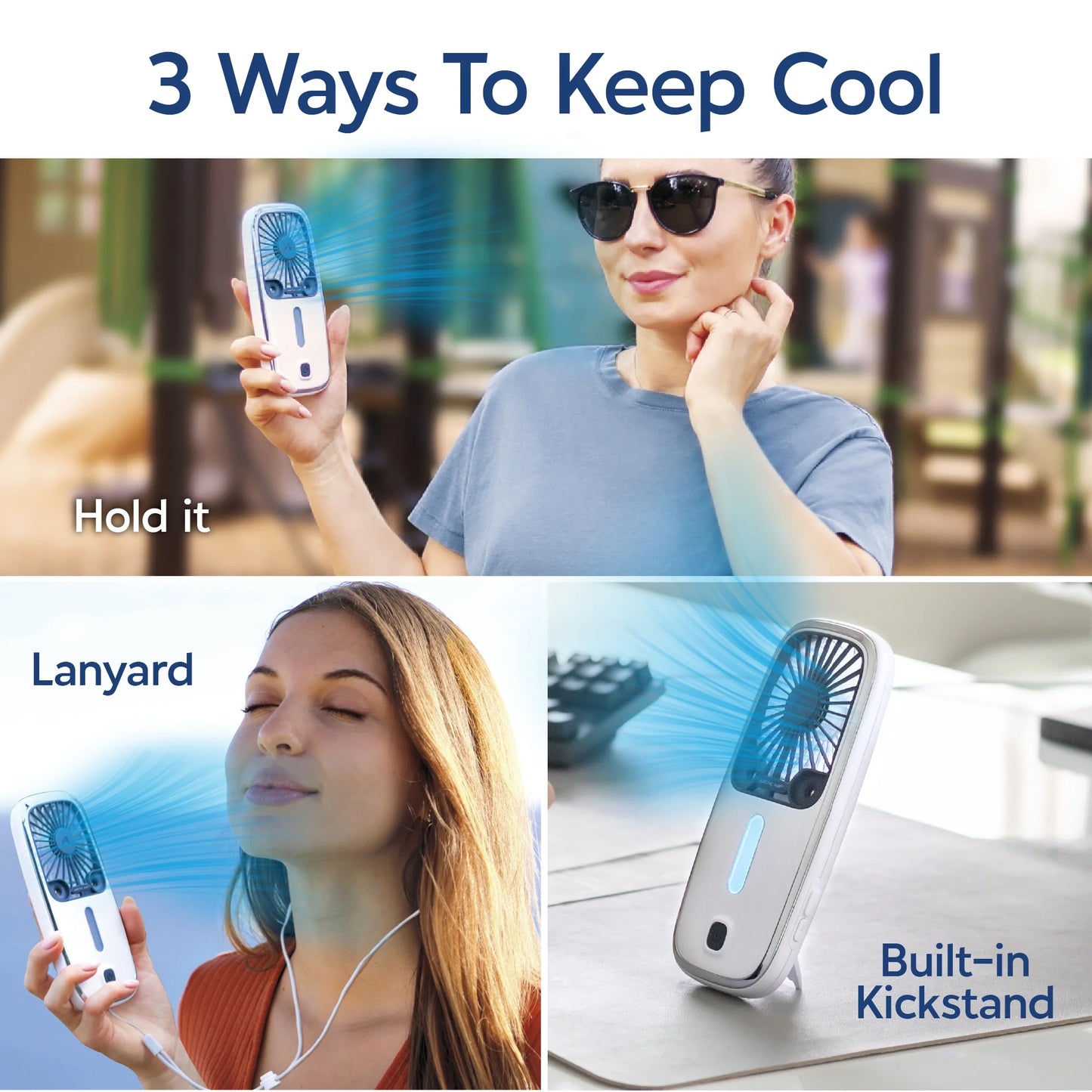 ® Pocket Hand Fan, Portable Air Cooler, Dual Cooling Jets, Rechargeable, 3 Speeds