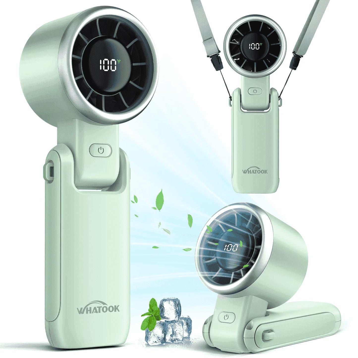 Portable Handheld Turbo Fan,180° Adjustable Foldable Desk Fan,5-Speed LED Display Foldable Handheld Fan,4000Mah Battery Rechargeable Personal Cooling Fan for Travel & Outdoor Use(Green)