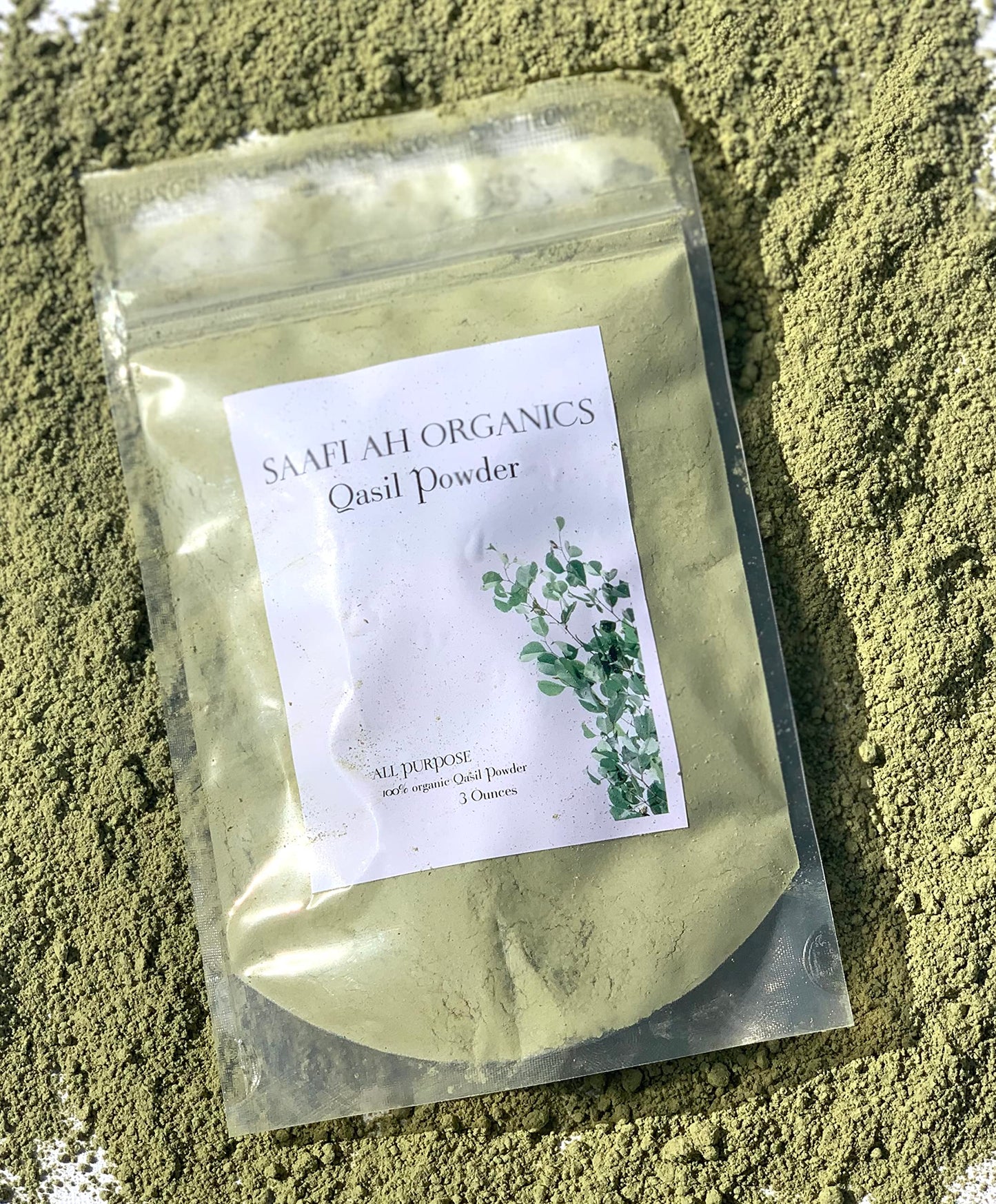 SAAFI AH ORGANICS Qasil Powder Natural Leaf Powder exfoliates detoxifies Helps with clogged pores and Blemishes. soapUsed as a Shampoo. (Medium 3 oz)