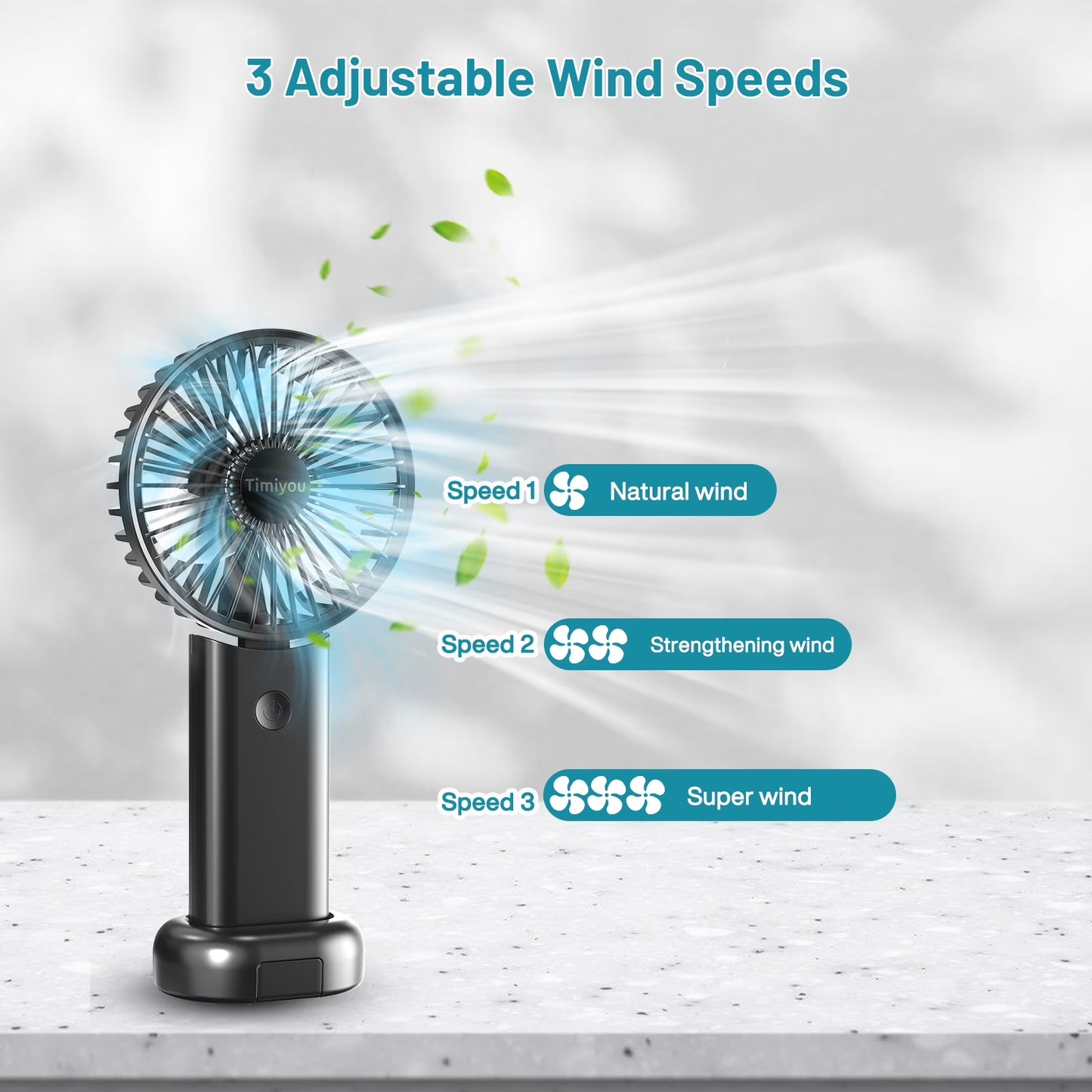 Portable Handheld Mini Fan, Neck Fan, 3000Mah Desk Fan, 180° Adjustable, 3 Speed Wind, USB Rechargeable Foldable Fan, Quiet Personal Fan with Power Bank - Black