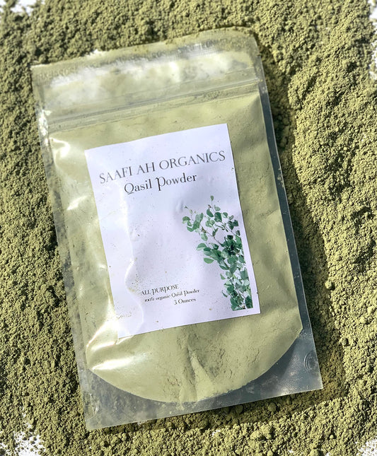 SAAFI AH ORGANICS Qasil Powder Natural Leaf Powder exfoliates detoxifies Helps with clogged pores and Blemishes. soapUsed as a Shampoo. (Medium 3 oz)