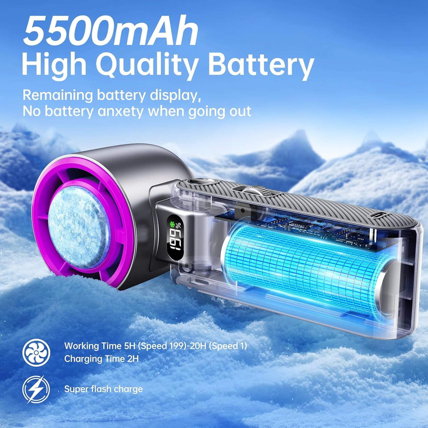 Handheld Fan, Portable Rechargeable Fan with Turbo Cooling, Speed(1-199) 5500Mah, 12H Battery Life, Powerful Mini Personal Fan for Travel, Outdoor, Beach, Makeup, Summer Use