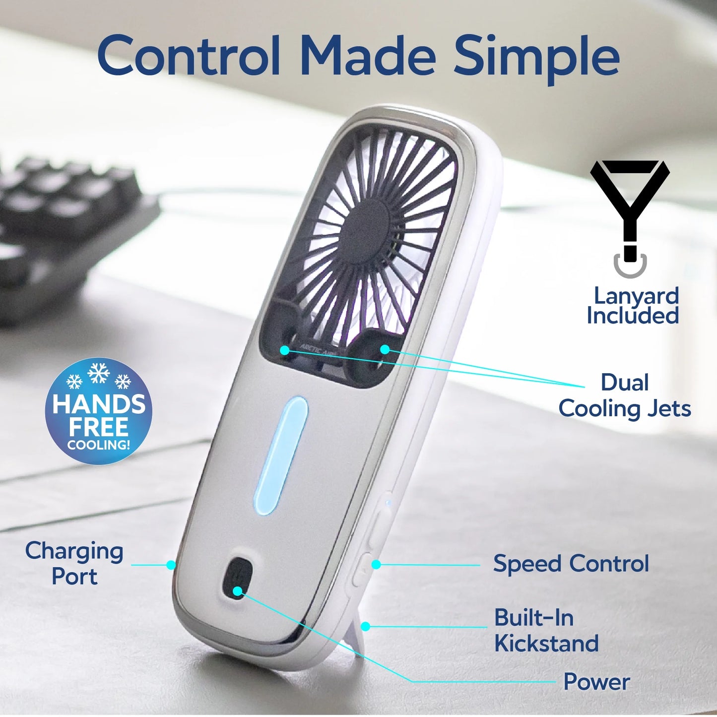 ® Pocket Hand Fan, Portable Air Cooler, Dual Cooling Jets, Rechargeable, 3 Speeds