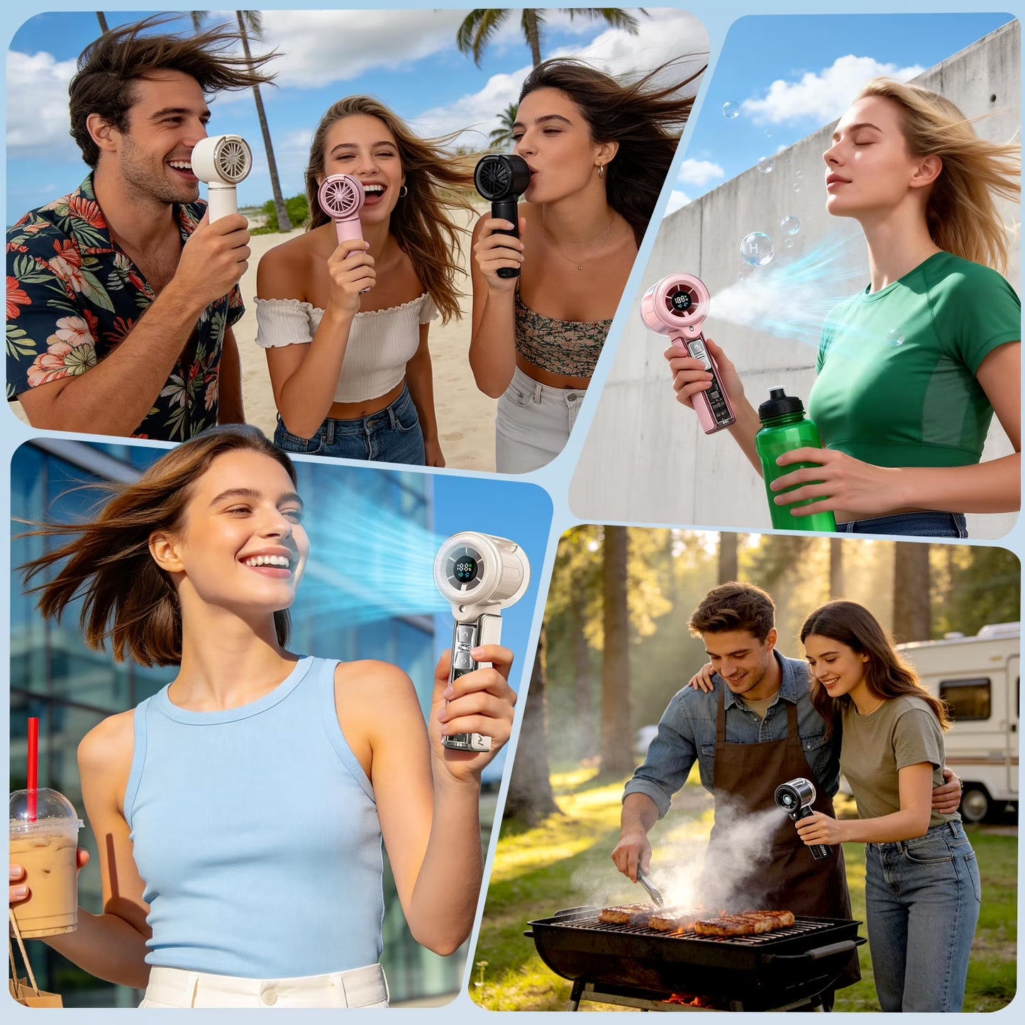 Handheld Rechargeable Misting Fan with Digital Display, 30Ml Water Tank, Multiple Speeds, Portable for Outdoor and Travel –Khaki