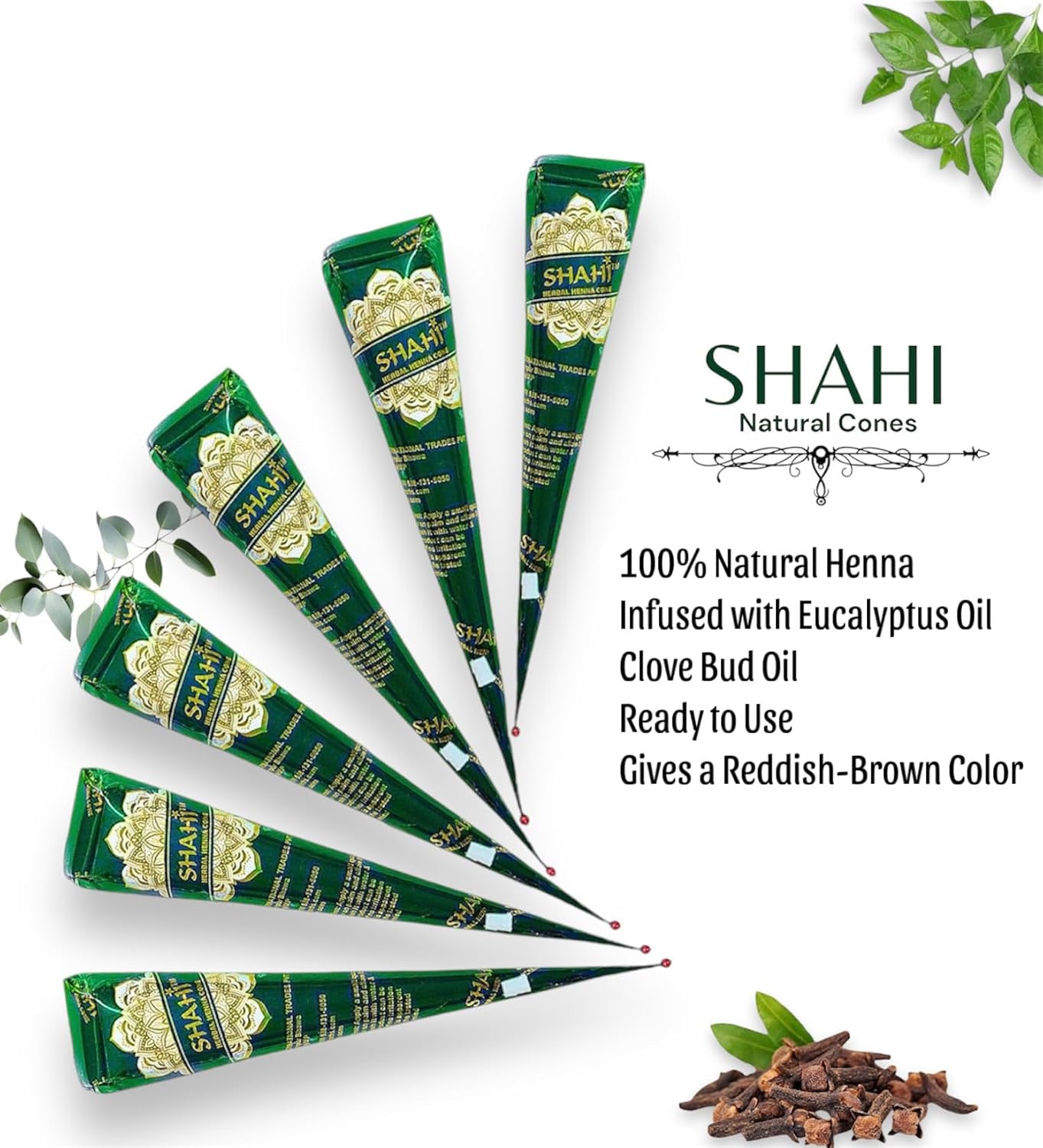 6 Pack Natural Ready to Use Henna Paste Hair Color Hair Dye Cones Reddish Brown Color