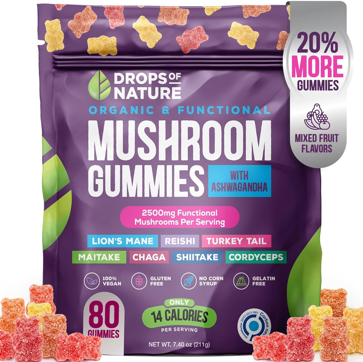 Ashwagandha & Lion'S Mane Supplement Gummies - Comprehensive Mushroom Supplement