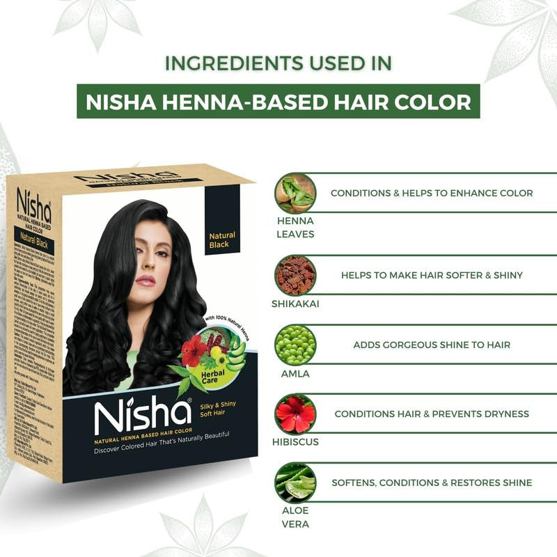 Natural Henna Powder for Hair Colour, Natural Black Hair, Herbal Conditioning Hair Dye for Silky & Shiny Soft Hair Colour for Men & Women (Pack of 2-60G Each)