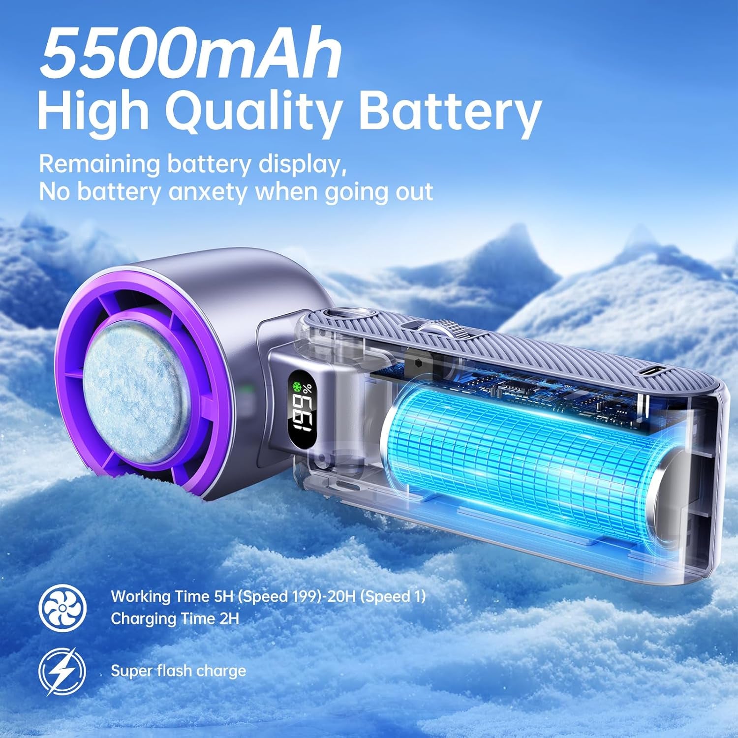 Pro Handheld Portable Fan with Turbo Cooling - Hand Held Fan Rechargeable, 1-199 Speeds, up to 12Hrs Battery Life, Powerful Mini Personal Ice Fan for Travel, Outdoor, Beach & Makeup
