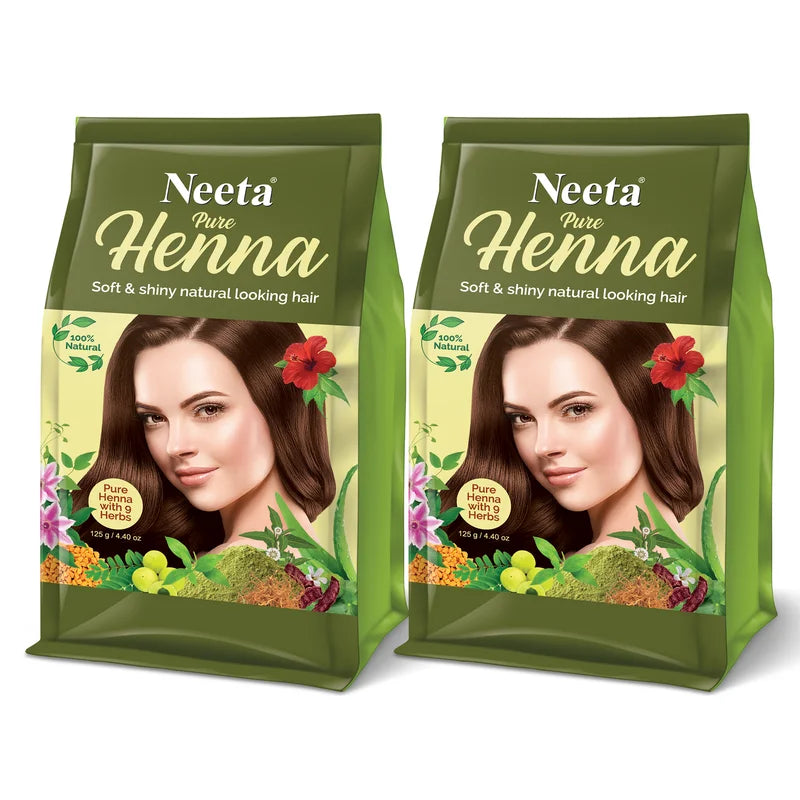 (2 Pack)  100% Natural Pure Henna with 9 Herbs for Hair, Chemical Free Dye, Soft & Shiny Hair, 4.40 Oz