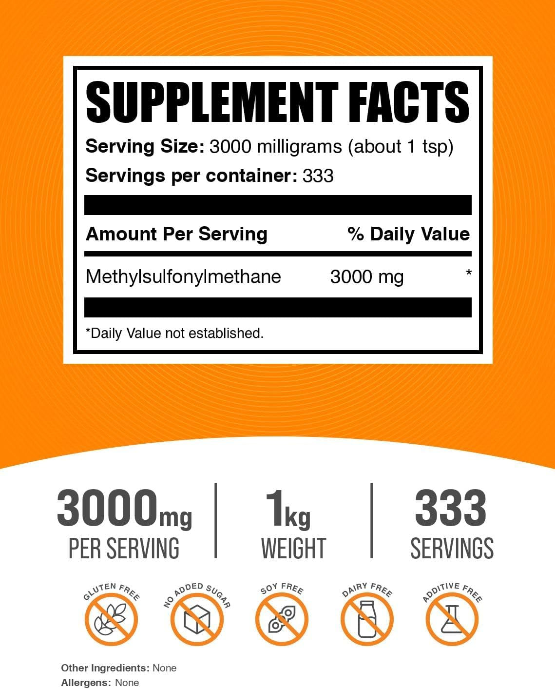 .Com MSM Powder - Methylsulfonylmethane, MSM Supplement - MSM Pure Powder, MSM 3000Mg - for Joint Health, Gluten Free, 3000Mg per Serving, 1Kg (2.2 Lbs) (Pack of 1)