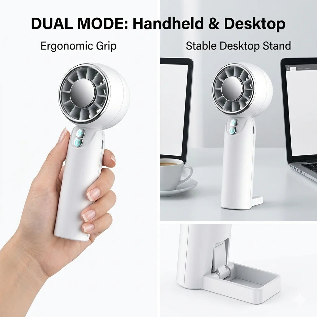 Handheld Turbo Fan 5-Speed Rechargeable Portable Mini Fan High-Speed for Travel Outdoor Gifts for Women Men - White