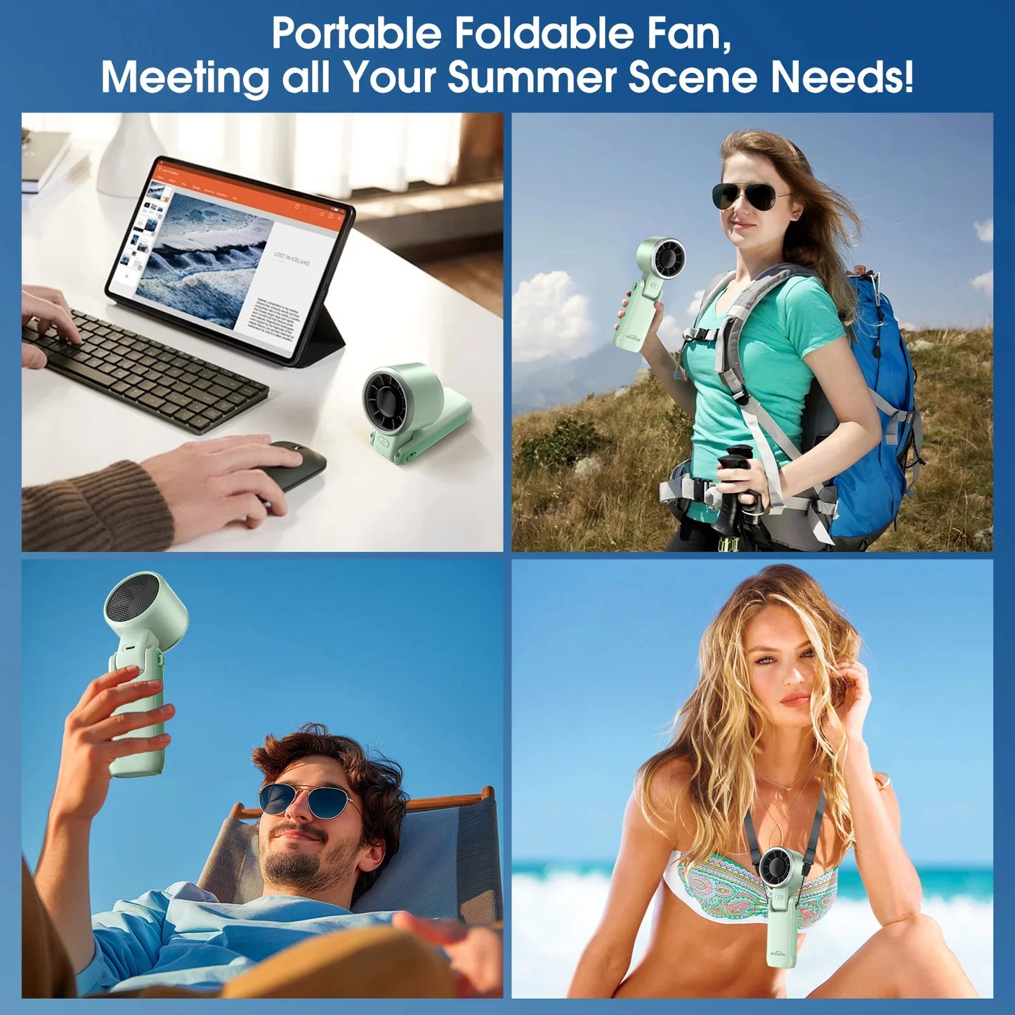 Portable Handheld Turbo Fan,180° Adjustable Foldable Desk Fan,5-Speed LED Display Foldable Handheld Fan,4000Mah Battery Rechargeable Personal Cooling Fan for Travel & Outdoor Use(Green)