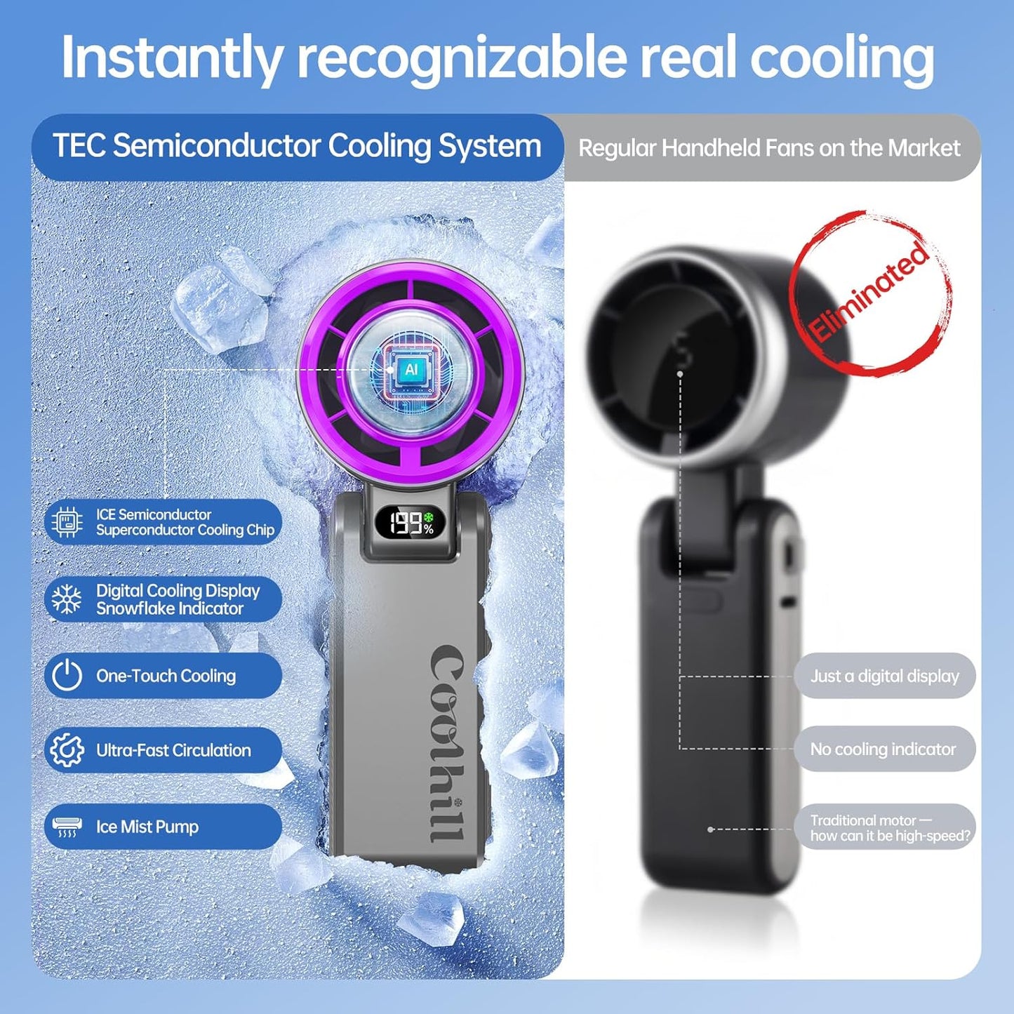 Handheld Fan, Portable Rechargeable Fan with Turbo Cooling, Speed(1-199) 5500Mah, 12H Battery Life, Powerful Mini Personal Fan for Travel, Outdoor, Beach, Makeup, Summer Use