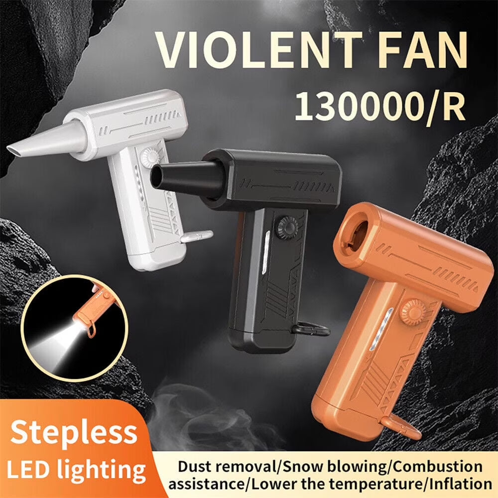 Portable Handheld Fan W/ LED Light, 130000RPM Turbo Dry Mini Air Blower Violent Fan Super Turbofan Brushless Motor Rechargeable, White