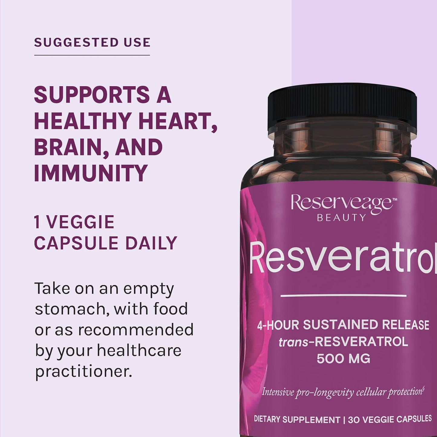 -  Beauty, Resveratrol 500 Mg, Antioxidant Supplement for Heart and Cellular Health, Supports Healthy Aging and Immune System, Paleo, Keto, 30 Capsules