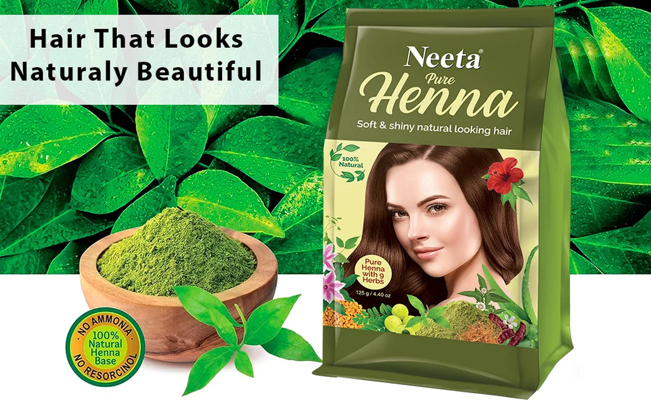 (2 Pack)  100% Natural Pure Henna with 9 Herbs for Hair, Chemical Free Dye, Soft & Shiny Hair, 4.40 Oz