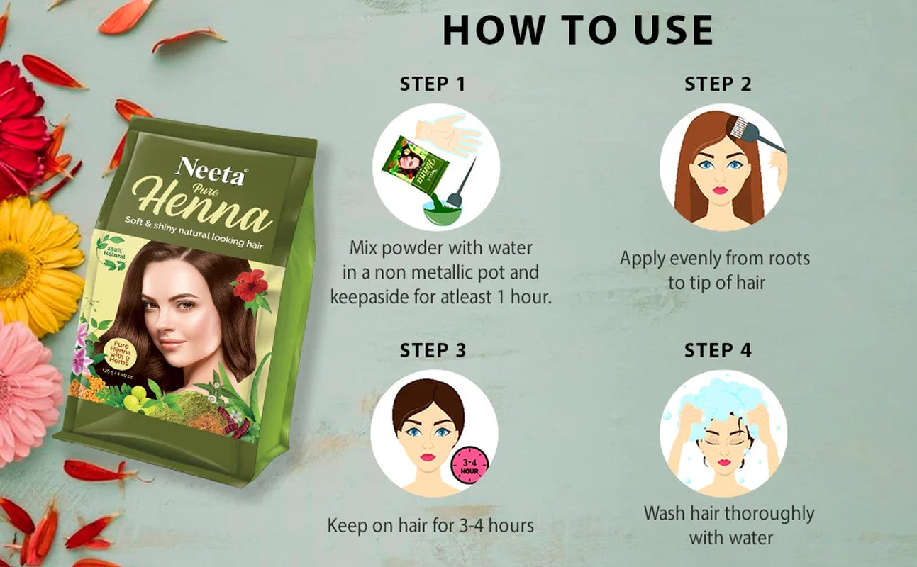 (2 Pack)  100% Natural Pure Henna with 9 Herbs for Hair, Chemical Free Dye, Soft & Shiny Hair, 4.40 Oz