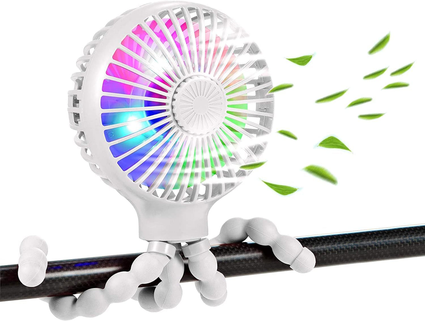 Upgraded Stroller Fan Mini Battery Operated Fan Small USB Rechargable Desk Fan Baby Portable Fan Flexible Tripod Clip on Fan with 3 Speeds Baby Fan for Carseat Crib Treadmill (White)