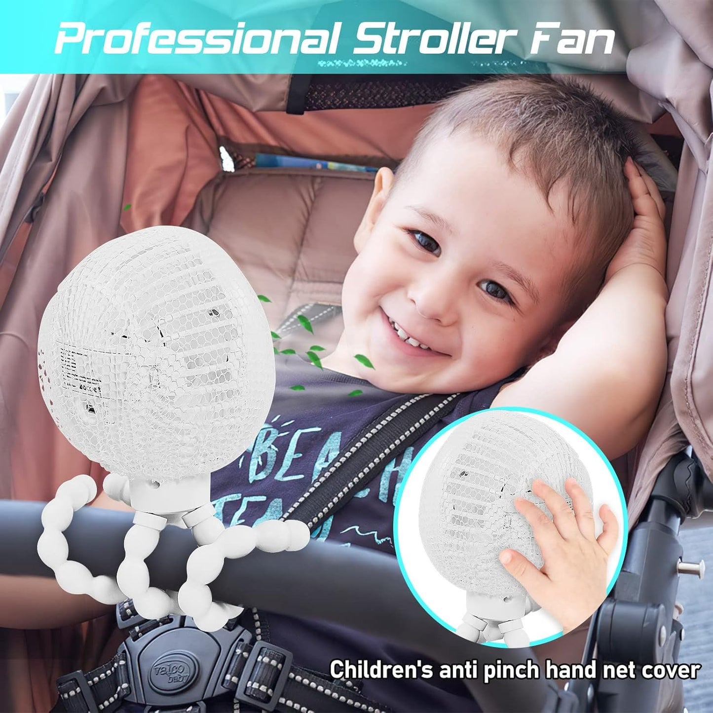 Upgraded Stroller Fan Mini Battery Operated Fan Small USB Rechargable Desk Fan Baby Portable Fan Flexible Tripod Clip on Fan with 3 Speeds Baby Fan for Carseat Crib Treadmill (White)