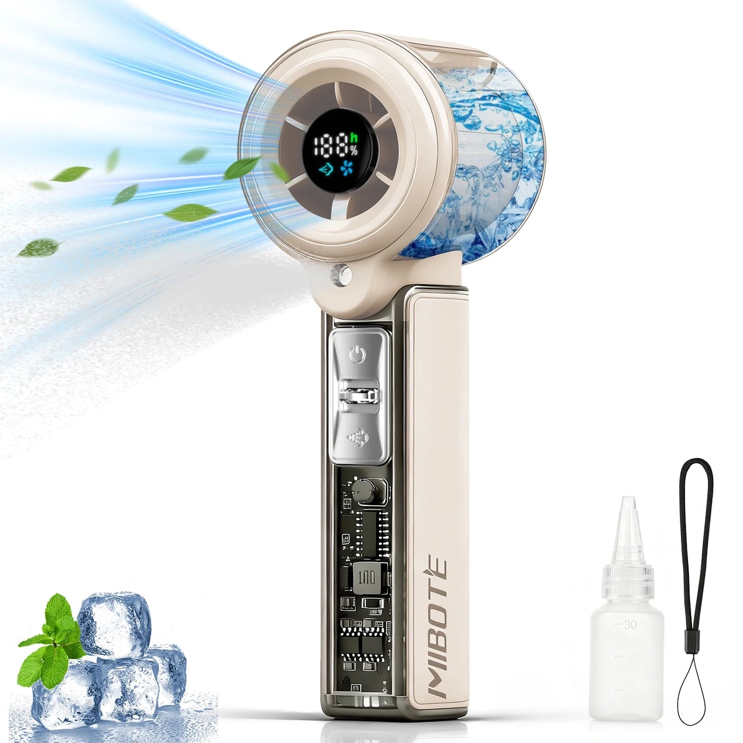 Handheld Rechargeable Misting Fan with Digital Display, 30Ml Water Tank, Multiple Speeds, Portable for Outdoor and Travel –Khaki