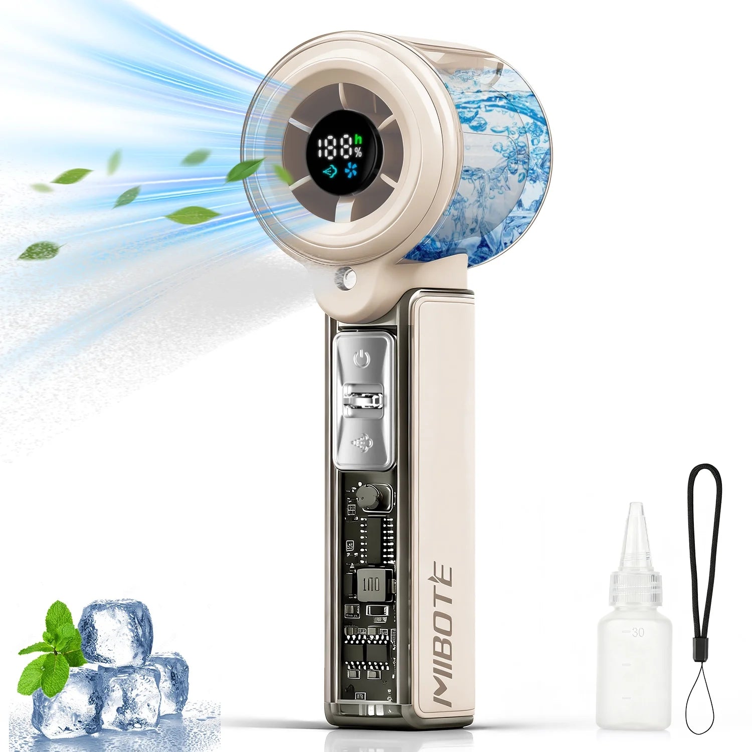 Handheld Rechargeable Misting Fan with Digital Display, 30Ml Water Tank, Multiple Speeds, Portable for Outdoor and Travel –Khaki