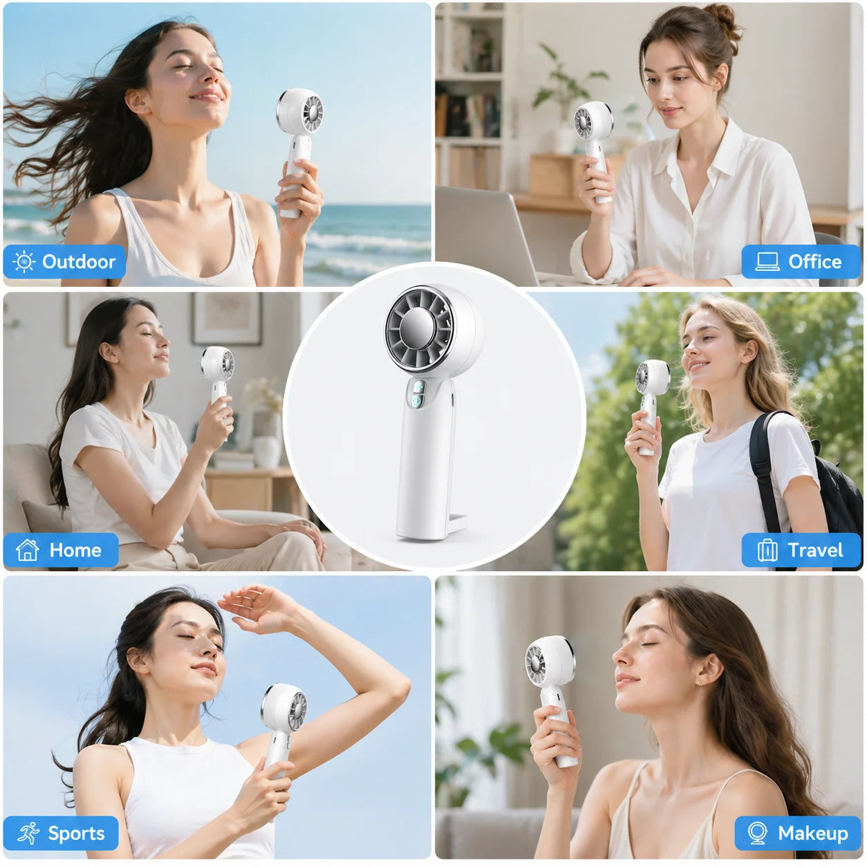 Handheld Turbo Fan 5-Speed Rechargeable Portable Mini Fan High-Speed for Travel Outdoor Gifts for Women Men - White