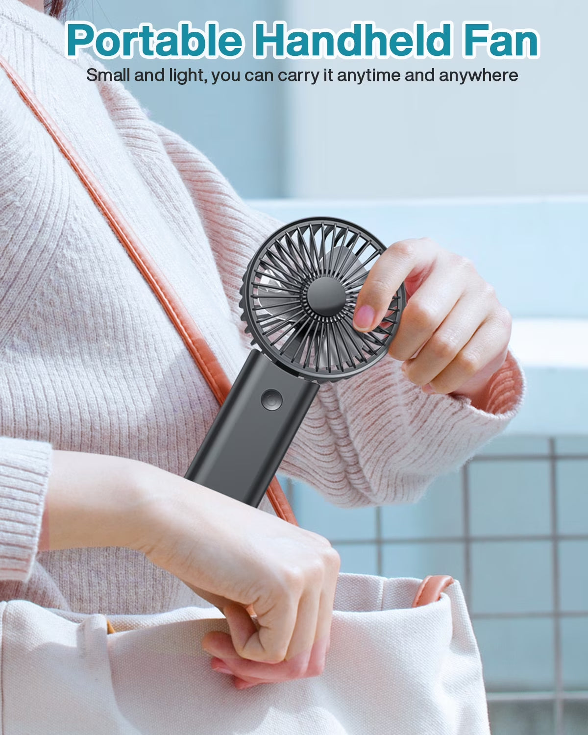 Portable Handheld Mini Fan, Neck Fan, 3000Mah Desk Fan, 180° Adjustable, 3 Speed Wind, USB Rechargeable Foldable Fan, Quiet Personal Fan with Power Bank - Black