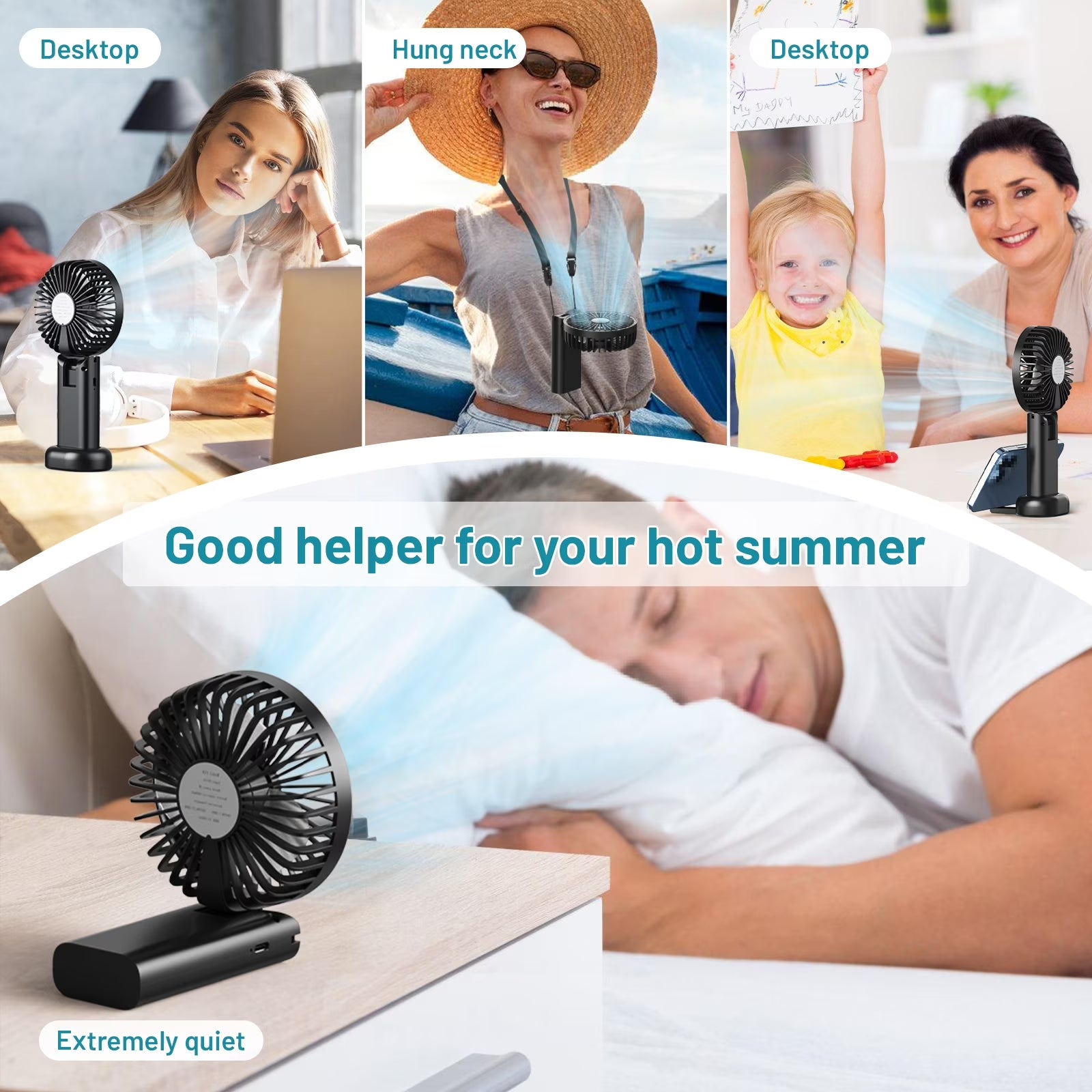 Portable Handheld Mini Fan, Neck Fan, 3000Mah Desk Fan, 180° Adjustable, 3 Speed Wind, USB Rechargeable Foldable Fan, Quiet Personal Fan with Power Bank - Black