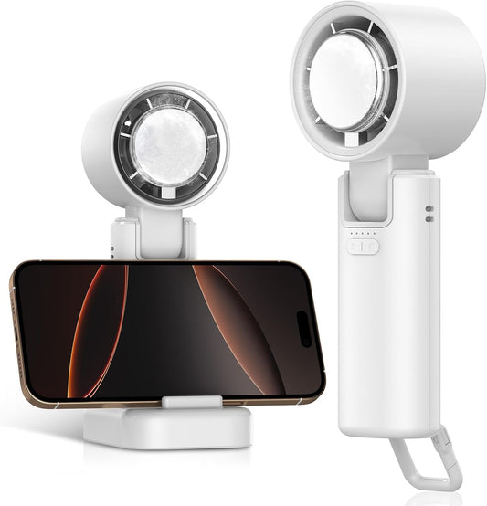 Portable Mini Handheld Fan with Ice Cooler, 180° Adjustable Head, Hook & Phone Stand, 13000RPM Turbo 5-Speed, 4000Mah Battery, Personal Fan for Travel/Office/Outdoor (Milky White)