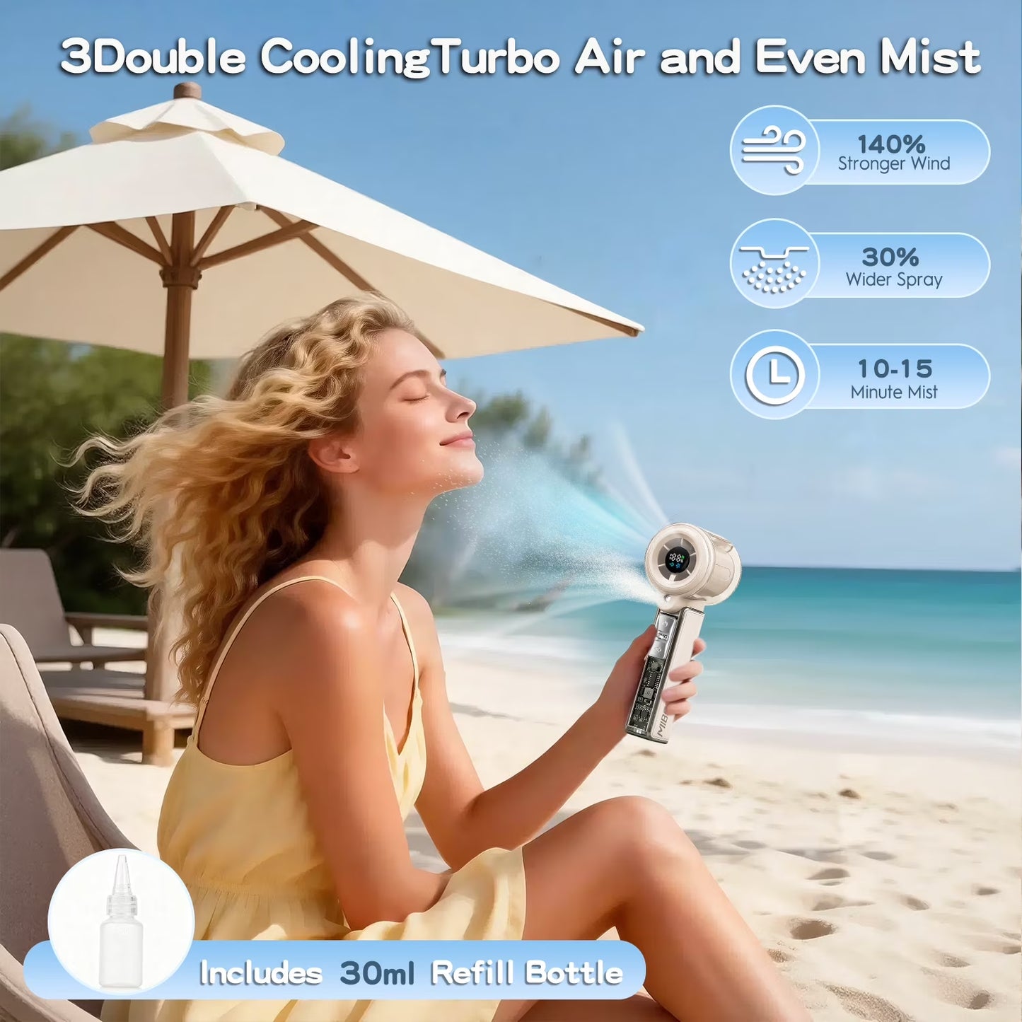 Handheld Rechargeable Misting Fan with Digital Display, 30Ml Water Tank, Multiple Speeds, Portable for Outdoor and Travel –Khaki