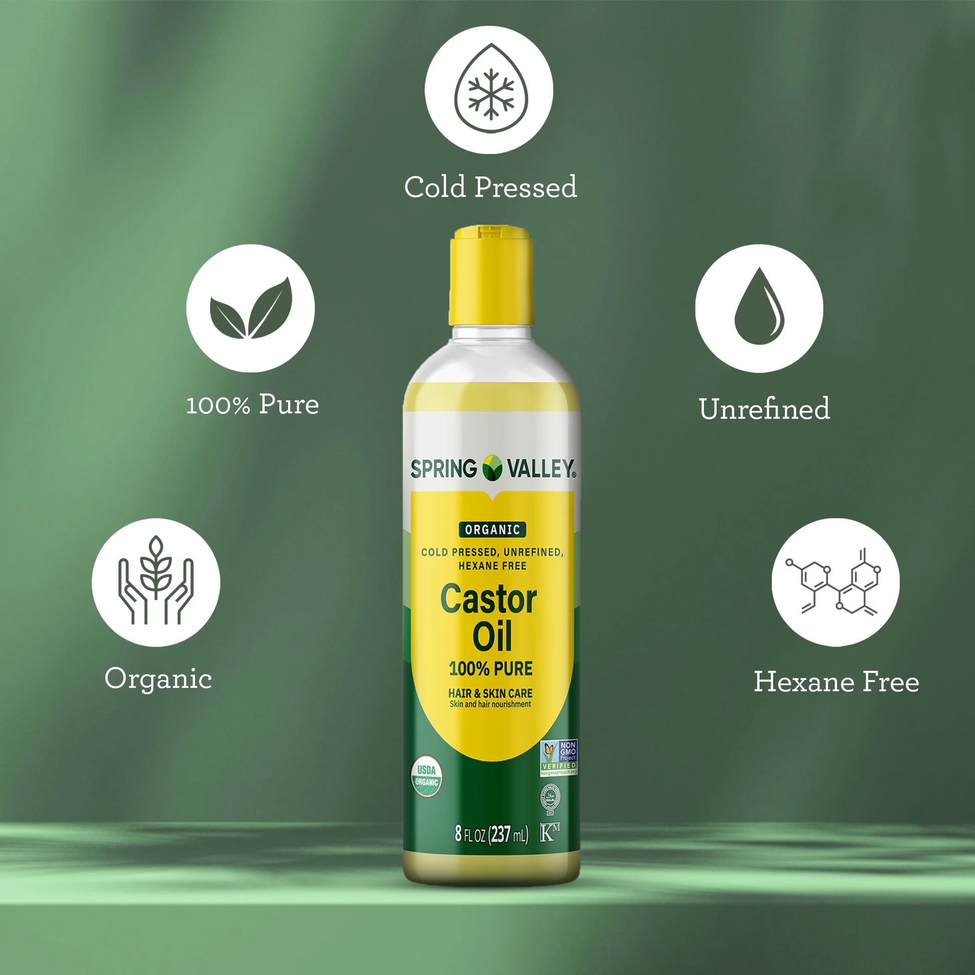 Cold-Pressed Castor Oil - Unrefined & Hexane-Free, Organic for Hair & Skin, 8 Fl Oz