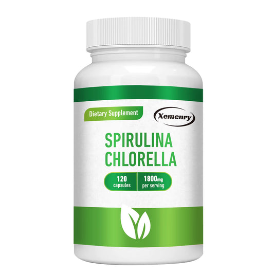 Spirulina Chlorella - Detox, Energy, Digestion & Powerful Antioxidant, Natural Blood Sugar Control - 120 Capsules