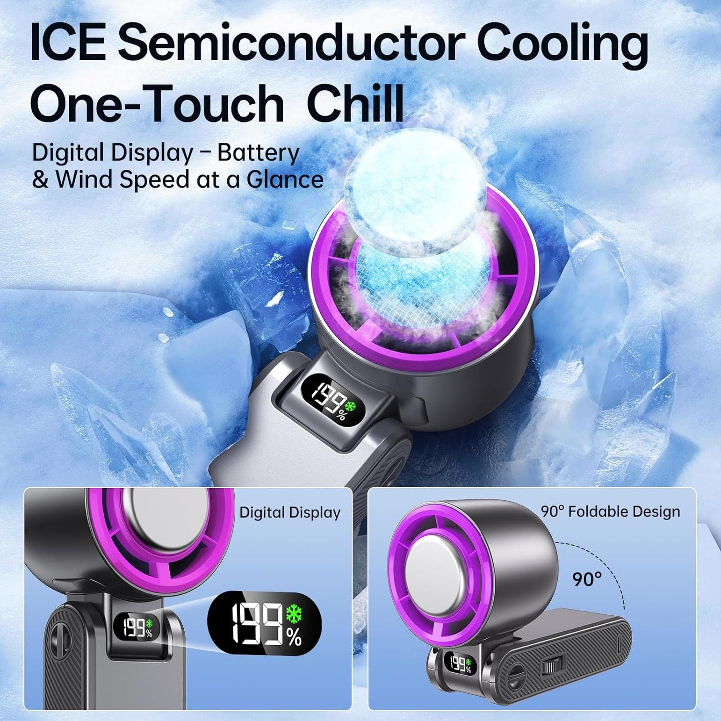 Handheld Fan, Portable Rechargeable Fan with Turbo Cooling, Speed(1-199) 5500Mah, 12H Battery Life, Powerful Mini Personal Fan for Travel, Outdoor, Beach, Makeup, Summer Use