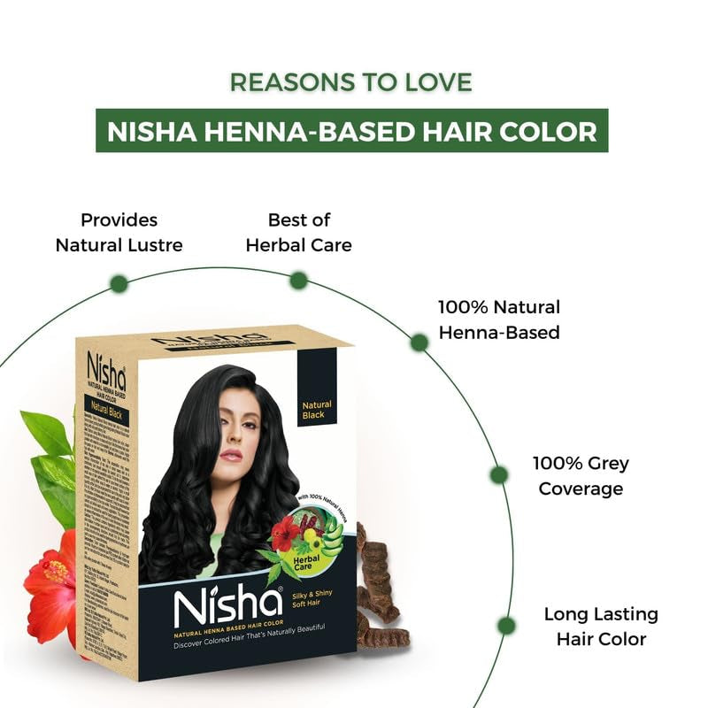 Natural Henna Powder for Hair Colour, Natural Black Hair, Herbal Conditioning Hair Dye for Silky & Shiny Soft Hair Colour for Men & Women (Pack of 2-60G Each)