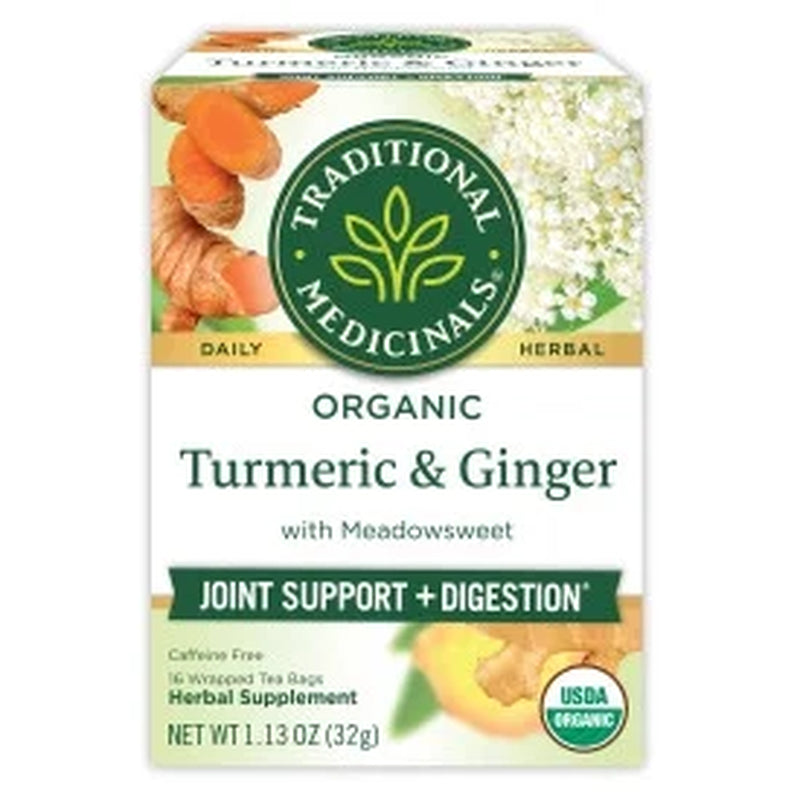 , Organic Turmeric with Meadowsweet & Ginger Herbal Tea Bags, 16 Count