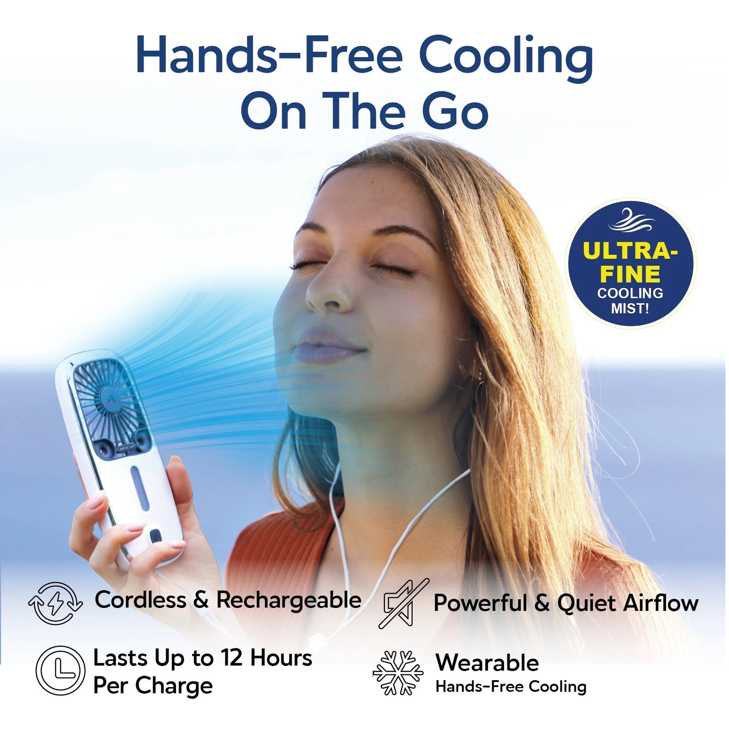® Pocket Hand Fan, Portable Air Cooler, Dual Cooling Jets, Rechargeable, 3 Speeds