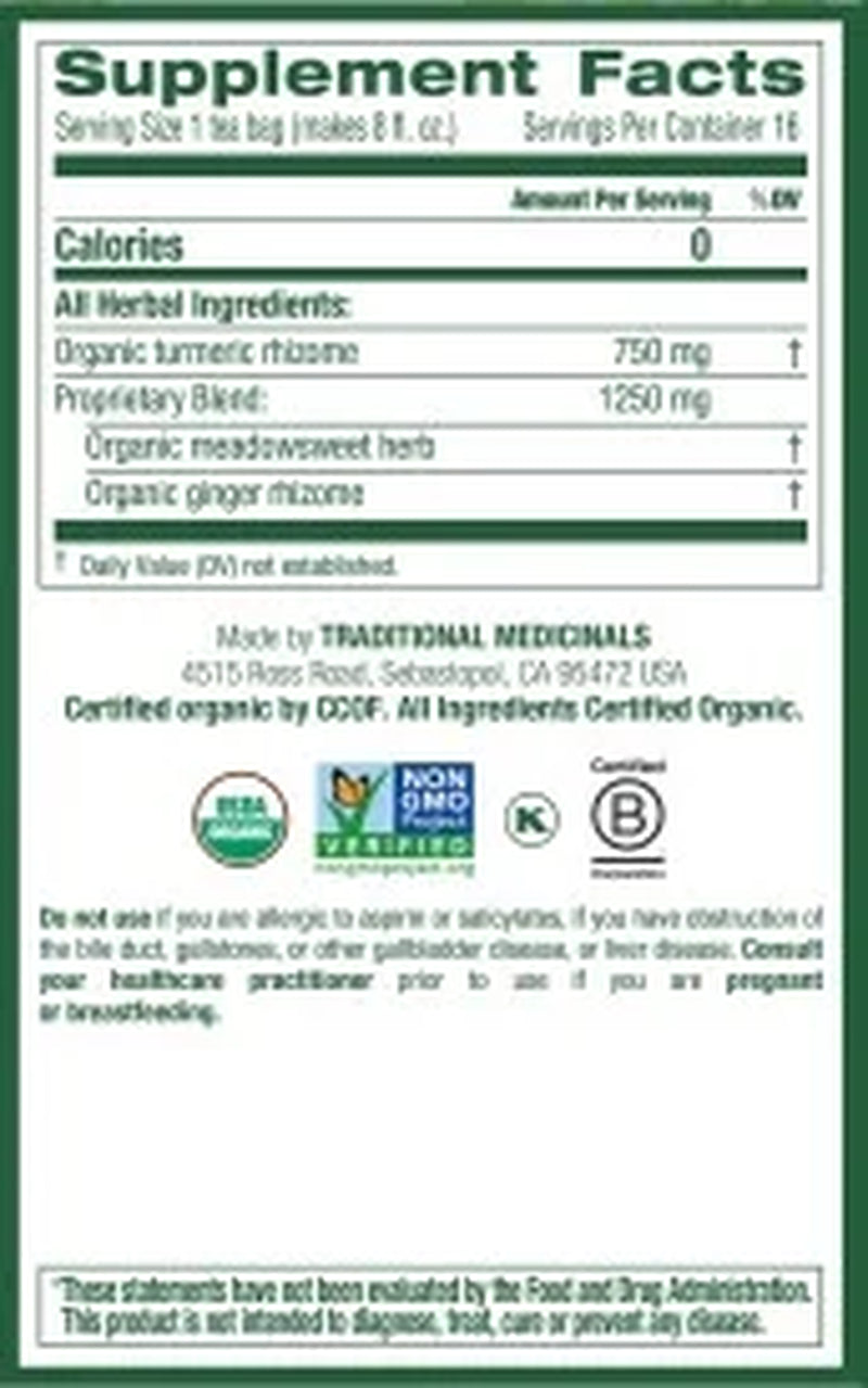 , Organic Turmeric with Meadowsweet & Ginger Herbal Tea Bags, 16 Count